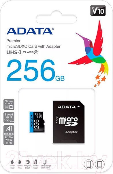 Изображение товара Карта памяти A-data microSDXC 256GB + адаптер (AUSDX256GUICL10A1-RA1)