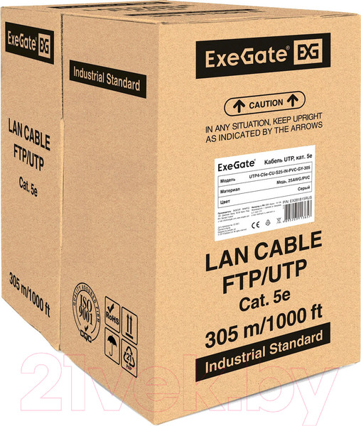Изображение товара Кабель ExeGate UTP4-C5e-CU-S25-IN-PVC-GY-305