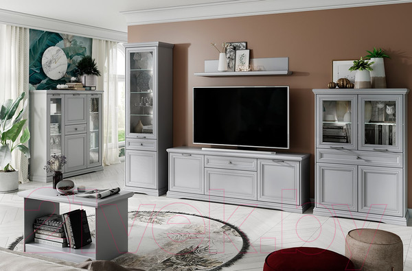 Изображение товара Шкаф с витриной Anrex Valencia 2V2D1S (серый)