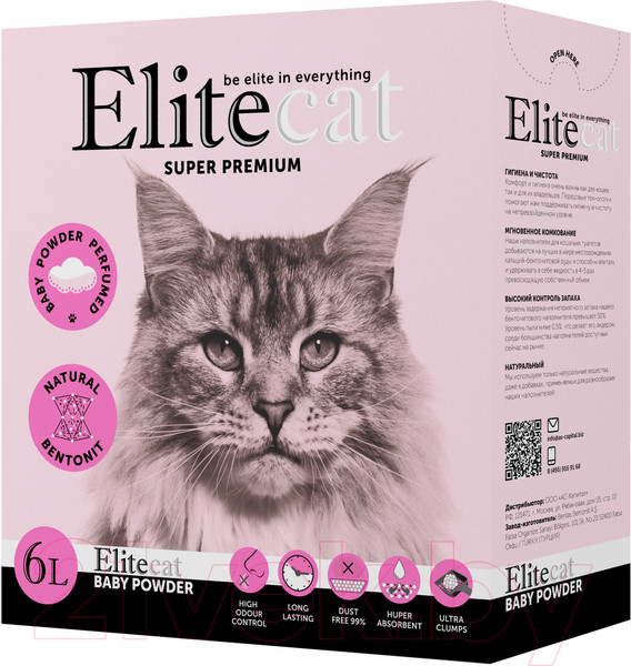 Изображение товара Наполнитель для туалета EliteCat Baby Powder с ароматом детской пудры 2442/EC (6л/5.142кг)