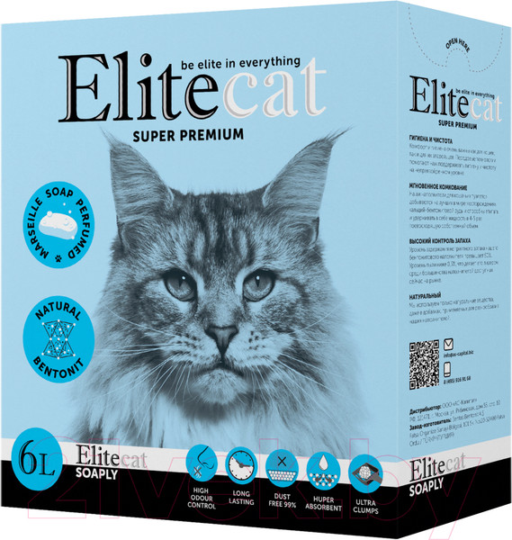 Изображение товара Наполнитель для туалета EliteCat Soaply с ароматом изысканного мыла 2435/EC (6л/5.142кг)