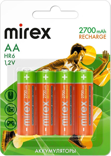 Изображение товара Комплект аккумуляторов Mirex HR6 2700mAh / HR6-27-E4 (4шт)