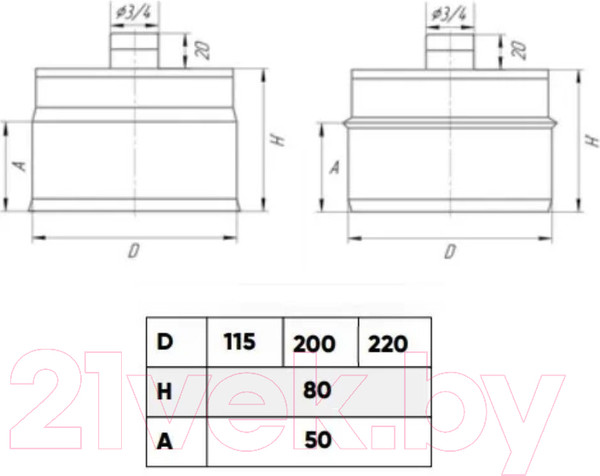 Изображение товара Конденсатоотвод для дымохода UMKPRO 115 AISI 439/0.5мм Н (штуцер 3/4")