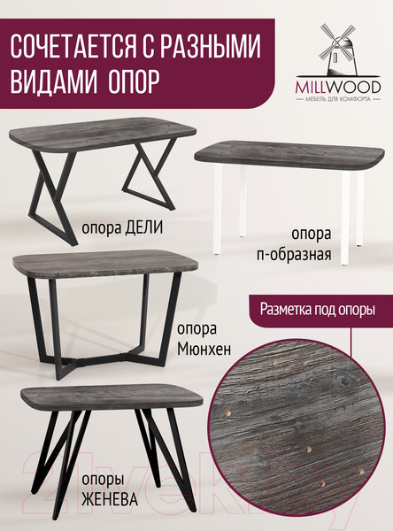 Изображение товара Столешница для стола Millwood Закругленная 200x100 / 46532_pas_4 (сосна пасадена)