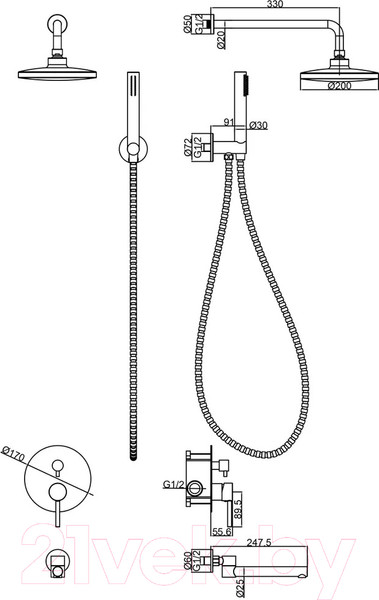 Изображение товара Душевая система со смесителем Maxonor Pure Life PL7487-16 (бронза глянцевый)