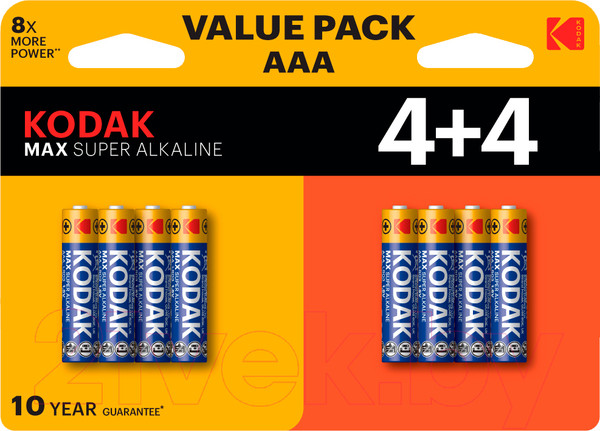 Изображение товара Комплект батареек Kodak Max Super Alkaline AAA LR03 4+4BL (8шт)