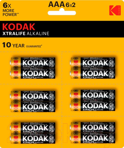Изображение товара Комплект батареек Kodak Xtralife Alkaline AAA LR03 12BL Perforated (12шт)
