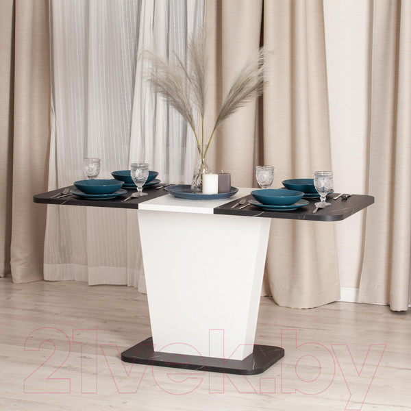 Изображение товара Обеденный стол Tetchair Gent 110-145x686x75.5 (мрамор блэк роял/белый)