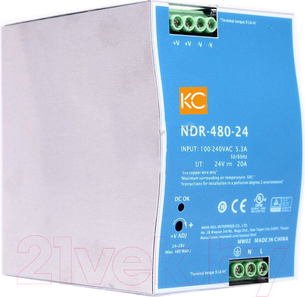 Изображение товара Блок питания на DIN-рейку КС NDR-480W-24V / ndr-480-24