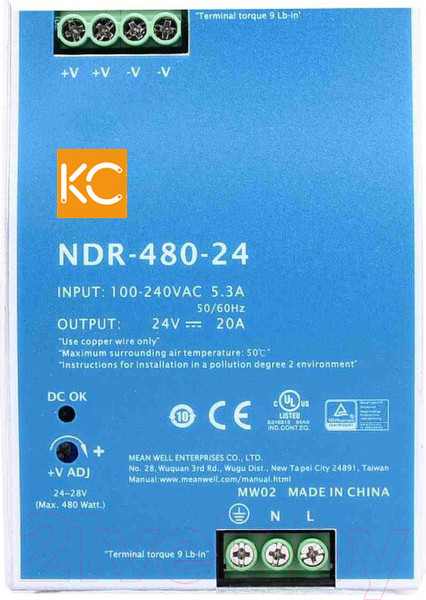 Изображение товара Блок питания на DIN-рейку КС NDR-480W-24V / ndr-480-24