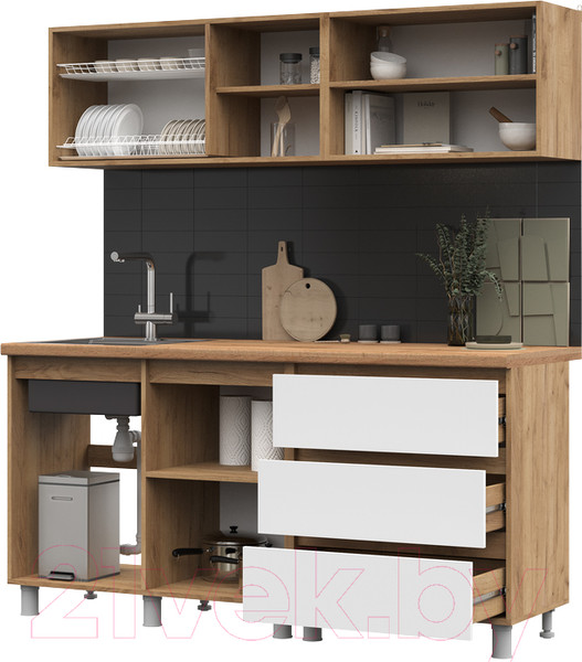 Изображение товара Кухонный гарнитур Стендмебель Хелен 1.7 (белый/дуб крафт золотой)