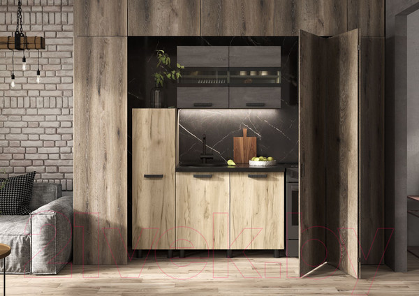 Изображение товара Кухонный гарнитур Стендмебель Эдинбург 1.4 с пеналом (железный камень/дуб крафт серый)