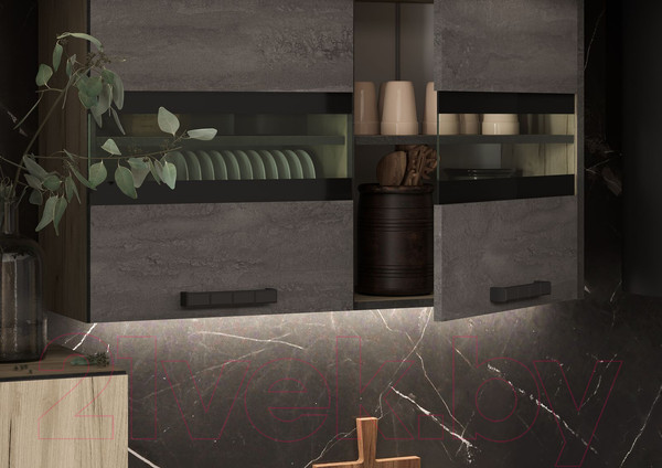 Изображение товара Кухонный гарнитур Стендмебель Эдинбург 1.4 с пеналом (железный камень/дуб крафт серый)