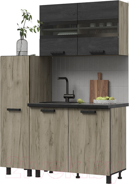 Изображение товара Кухонный гарнитур Стендмебель Эдинбург 1.4 с пеналом (железный камень/дуб крафт серый)