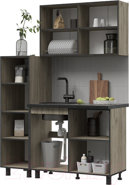 Изображение товара Кухонный гарнитур Стендмебель Эдинбург 1.4 с пеналом (железный камень/дуб крафт серый)