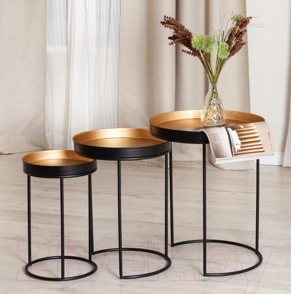 Изображение товара Комплект журнальных столиков Tetchair Secret De Maison Runa (алюминиевый сплав/черный/античная медь)