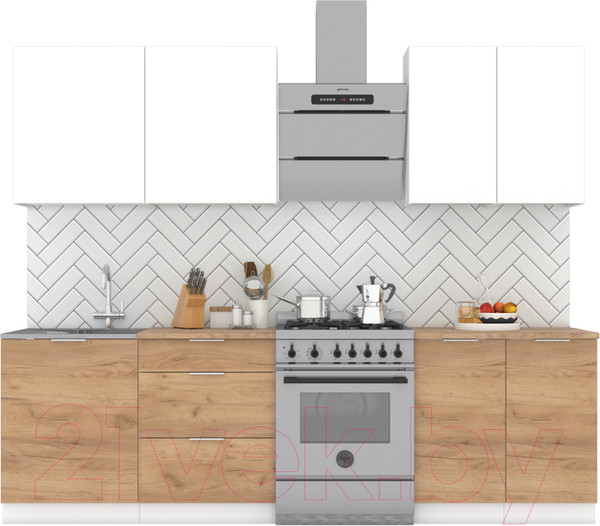 Изображение товара Кухонный гарнитур Интермебель Микс Топ-5 2.0м (белый премиум/дуб крафт золотой/мрамор лацио белый)