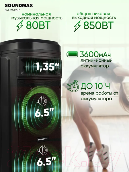 Изображение товара Портативная акустика SoundMax SM-MS4207 (черный)