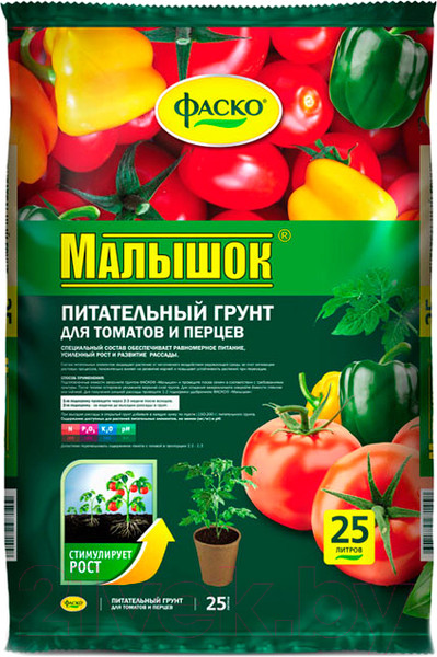 Изображение товара Грунт для растений Фаско Малышок. Для томатов и перцев (25л)