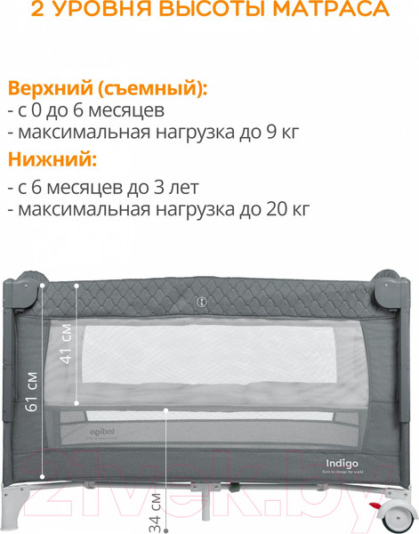 Изображение товара Кровать-манеж INDIGO Bon-Bon (серый)