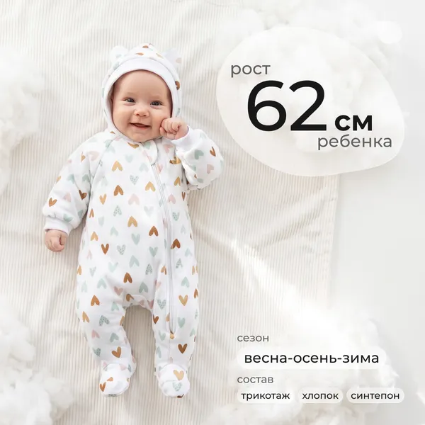 Изображение товара Комбинезон прогулочный детский Sofi Узоры / 3023-Е (р.62, сердечки)
