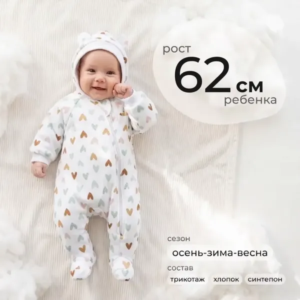 Изображение товара Комбинезон прогулочный детский Sofi Узоры / 3023-Е (р.62, сердечки)