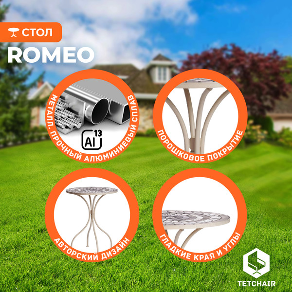 Изображение товара Стол садовый Tetchair Secret De Maison Romeo (металл/белый/плитка калейдоскоп)