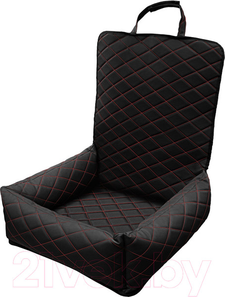 Изображение товара Автокресло для собак ElCrucce 45x45x60 (экокожа, черный/красная строчка)