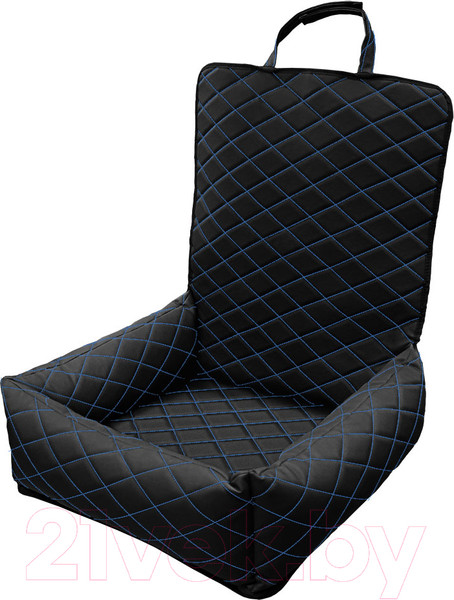 Изображение товара Автокресло для собак ElCrucce 45x45x60 (экокожа, черный/синяя строчка)