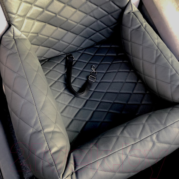 Изображение товара Автокресло для собак ElCrucce 45x45x60 (экокожа, черный/синяя строчка)