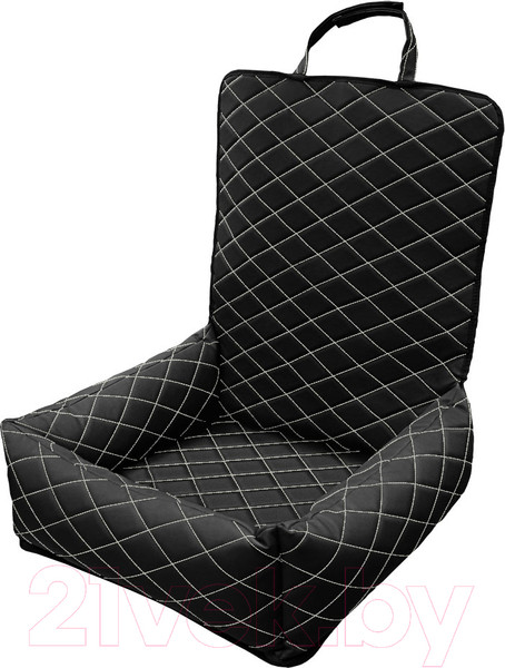 Изображение товара Автокресло для собак ElCrucce 45x45x60 (экокожа, черный/белая строчка)