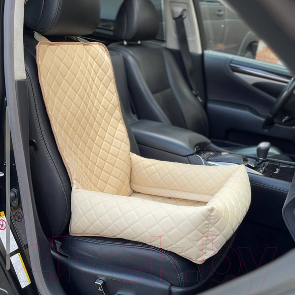 Изображение товара Автокресло для собак ElCrucce 45x45x60 (экокожа, бежевый/бежевая строчка)