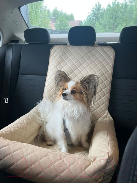 Изображение товара Автокресло для собак ElCrucce 45x45x60 (экокожа, бежевый/бежевая строчка)