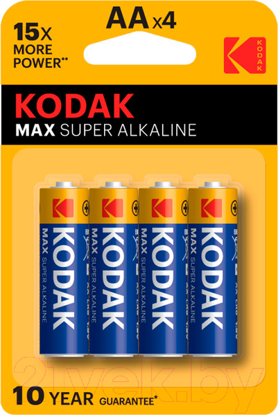 Изображение товара Комплект батареек Kodak Max Super Alkaline AA LR6 4BL (4шт)