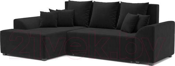 Изображение товара Диван угловой Mebel-Ars Каскад левый (велюр черный НВ-178 17)