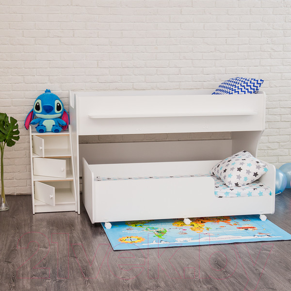 Изображение товара Двухъярусная кровать детская Капризун 12 Р444-2 с лестницей и ящиками (белый)