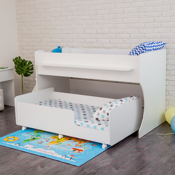 Изображение товара Двухъярусная кровать детская Капризун 12 Р444-2 с лестницей и ящиками (белый)