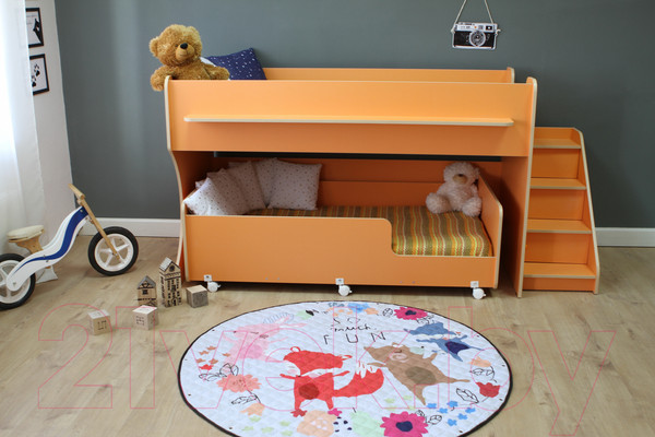 Изображение товара Двухъярусная кровать детская Капризун 12 Р444-2 с лестницей и ящиками (оранжевый)