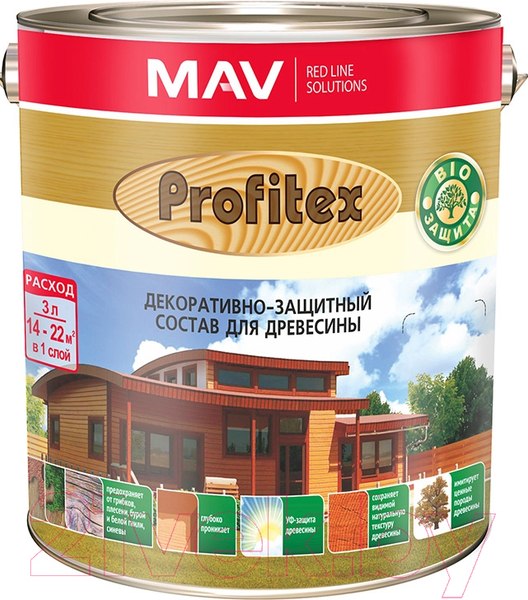 Изображение товара Защитно-декоративный состав MAV Profitex (10л, светлый орех)