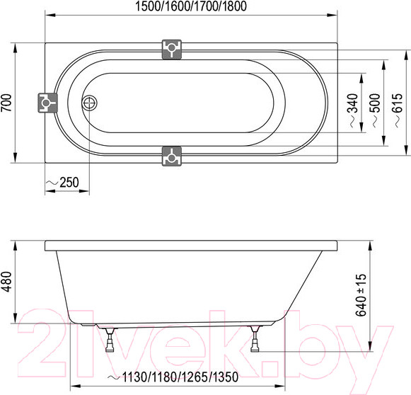 Изображение товара Ванна акриловая Ravak Sonata II 170x70 (C635R00000)
