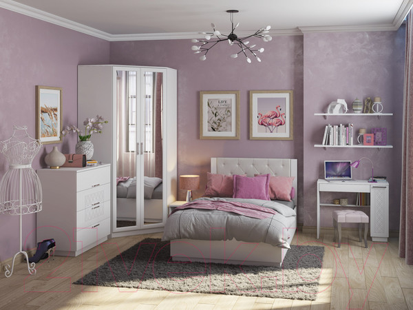 Изображение товара Полуторная кровать Rinner Тиффани М40 с ПМ и каретной стяжкой 120x200 (белый текстурный)