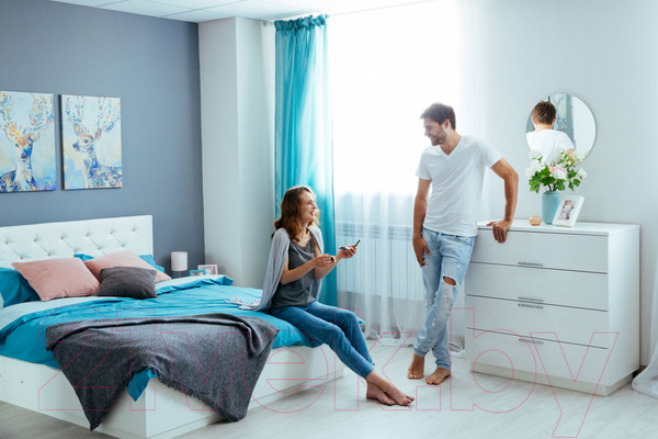 Изображение товара Двуспальная кровать Rinner Тиффани М40 с ПМ и каретной стяжкой 160x200 (белый текстурный)