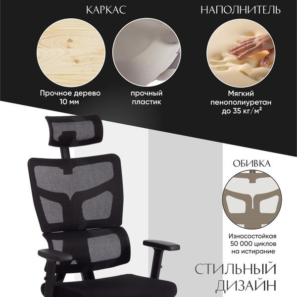 Изображение товара Кресло офисное Tetchair MESH-11HR ткань/сетка (черный)