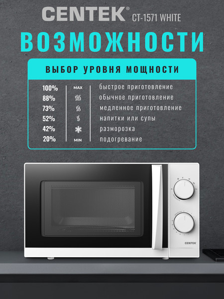 Изображение товара Микроволновая печь Centek CT-1571 (белый)
