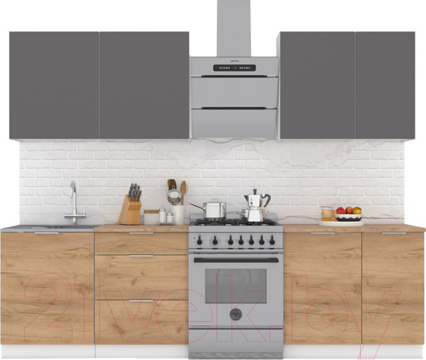 Изображение товара Кухонный гарнитур Интермебель Микс Топ-6 2.1м (графит серый/дуб крафт золотой/мрамор лацио белый)