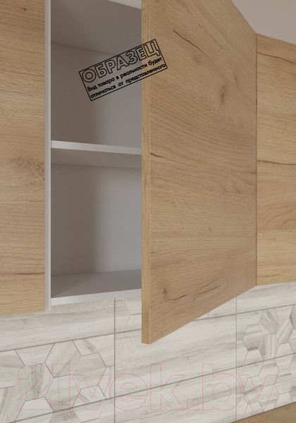 Изображение товара Кухонный гарнитур Интермебель Микс Топ-6 2.1м (дуб крафт золотой/графит серый/мрамор лацио белый)