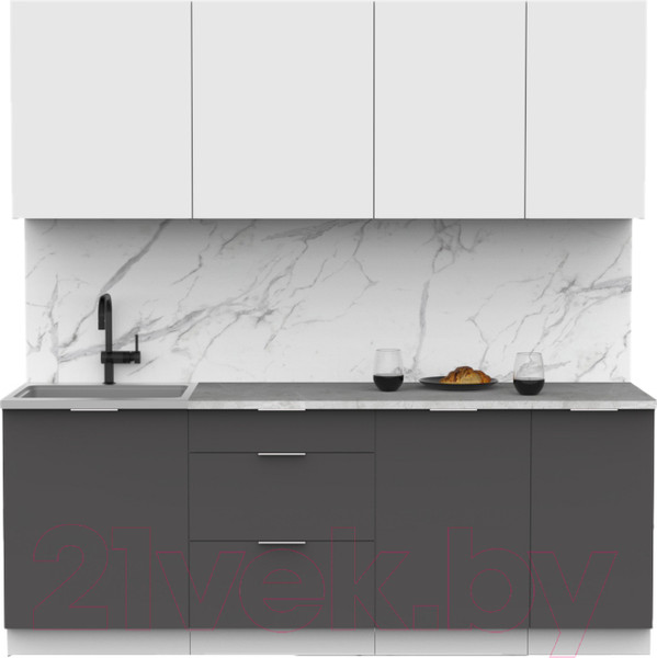 Изображение товара Кухонный гарнитур Интермебель Микс Топ-6 2.1м (белый премиум/графит серый/венато)