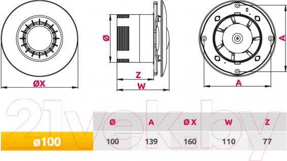 Изображение товара Вентилятор накладной Awenta WXA100T