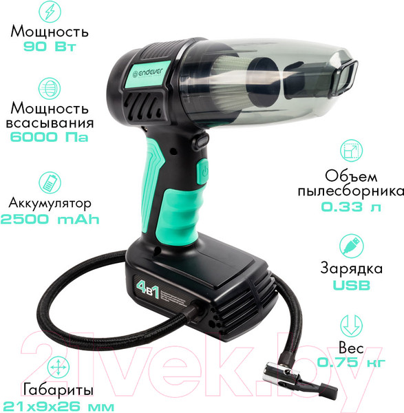Изображение товара Портативный пылесос Endever SkyClean VC-295 (мятный/черный)