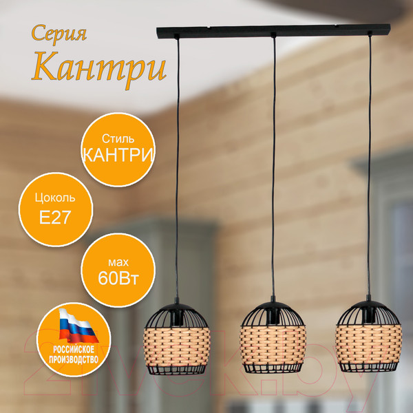 Изображение товара Потолочный светильник Элетех Кантри 231 НСБ 01-3х60-170 Е27 / 1005405194 (черный муар)